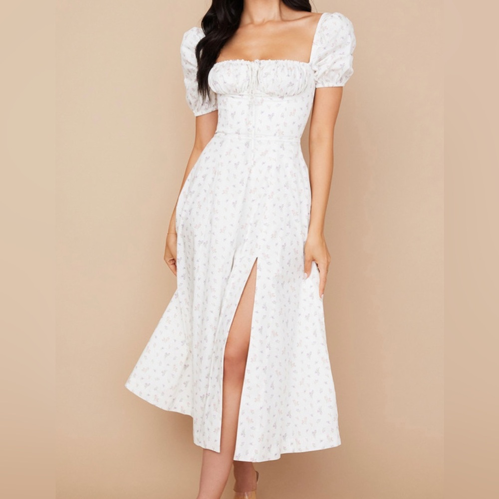 HOUSE OF CB Tallulah Floral Puff Sleeve Midi Dress Size: M